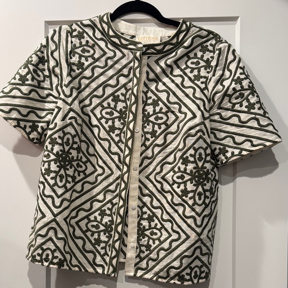 Sezane Green and White Button Down Shirt